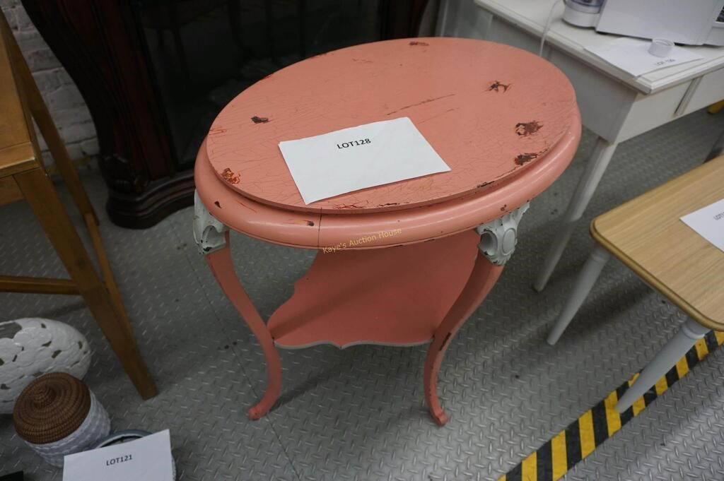 antique oval parlor table-painted pink