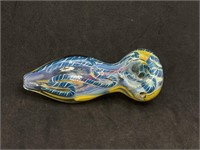 Yellow Blue Swirl Glass Pipe