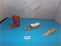 Vtg Fenton glass boot art  Vtg ceramic shoe c1940