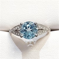 $80 Silver Blue Topaz Cz(1.8ct) Ring