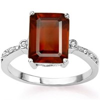 4CT Garnet and Diamond Ring in Sterling Silver