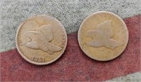 2 FLYING EAGLE CENTS 1857 & NO DATE