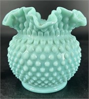 Fenton Pastel Turquoise Hobnail Ruffle Vase