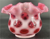 Fenton Cranberry Opal Coindot Crimp Vase