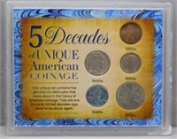 5 Decades of Unique American Coinage 5 Coin Set.