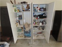 2 Wood Storage Cabinets w/ Contents