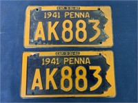 lot of 2 1941 PA License Plates