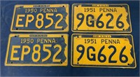 lot of 4 PA License Plates,2-1950,2-1951