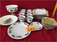 Set of 8 Christmas Dishes, Plates, Cups, Platter