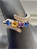 Sterling silver Size 7 ring with multiple color