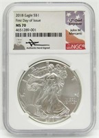 2018 AMERICAN SILVER EAGLE NGC MS70 SIGNED