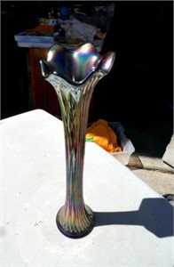 Beautiful Carnival Glass Amethyst Vase 16"T