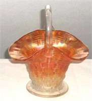 CARNIVAL GLASS  BASKET WITH HANDLE, MANGOLD