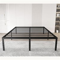 Queen Bed Frame, 18 High, Sturdy Steel, Black