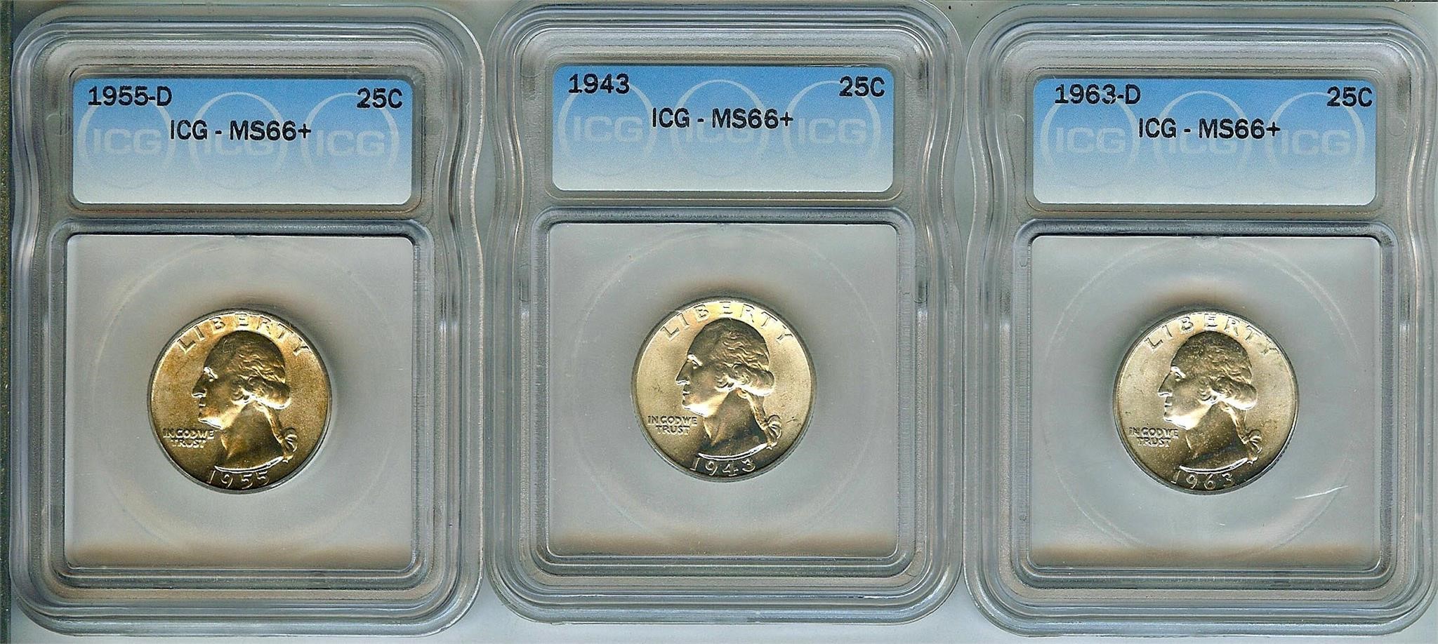 1943 1955-D 1963-D Quarter ICG MS66+ LISTS $1550