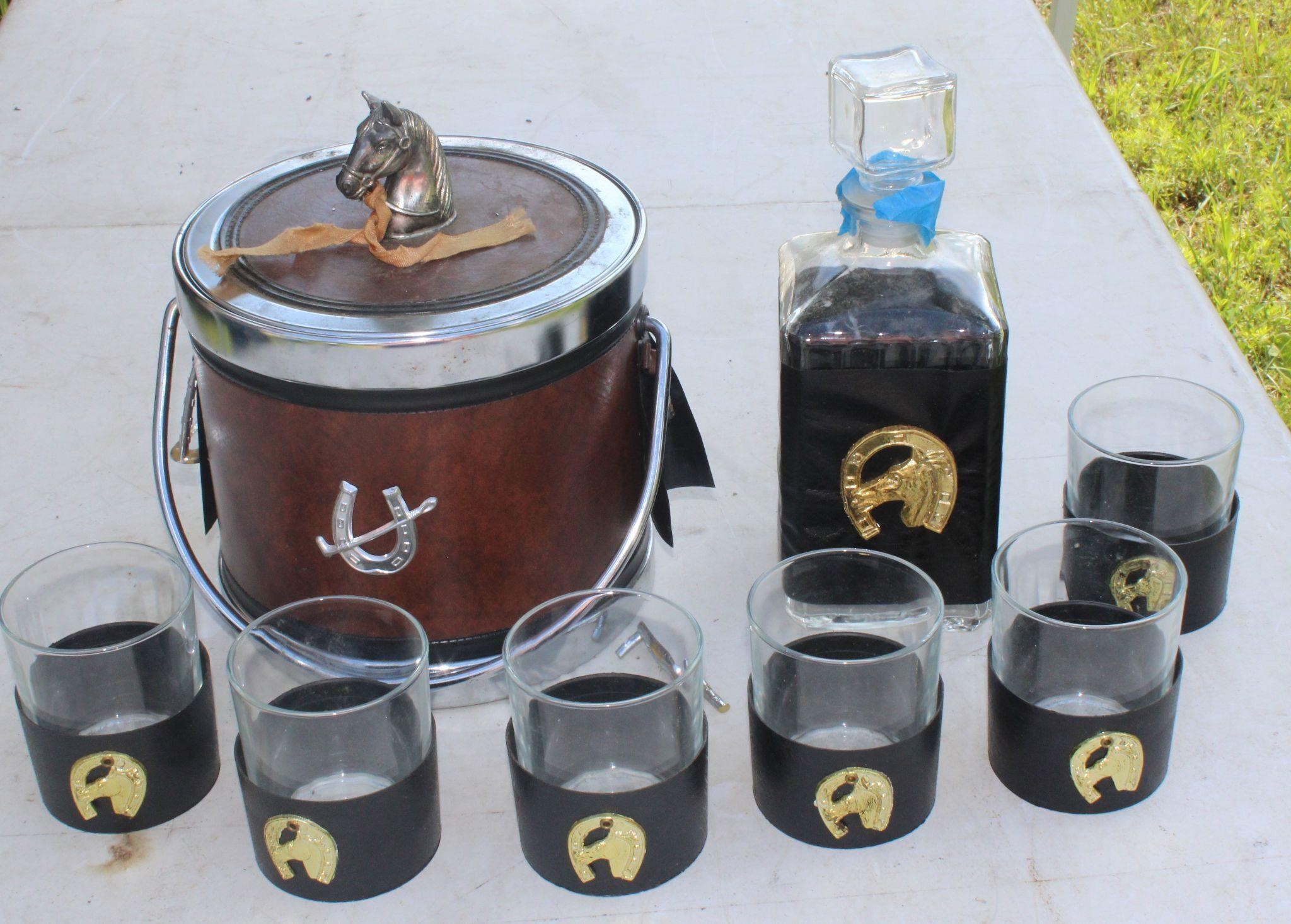 Horse Themed Decanter-Ice Bucket-6 Glasses