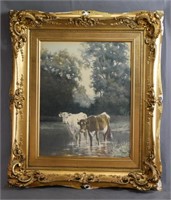 "Cows" Antique Art Print in Ornate Gold Frame