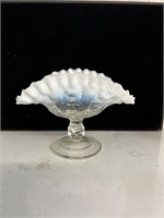 White Opalescent Pedestal Glass Candy Dish