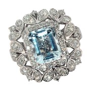 14k Gold 2.75 ct Aquamarine & Diamond Ring