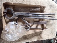 (2) Pry Bars, Meat Hook, Bale Hook, Forge Tool
