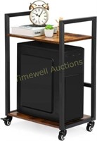 2 Tier Mobile PC Tower Stand  Brown  with Casters