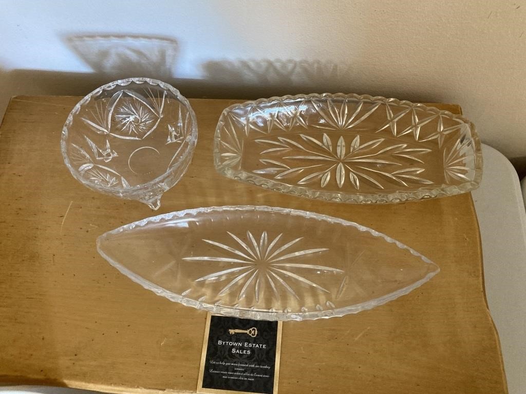 3 Cut Glass Serving Dishes