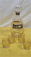 Mid-century etched glass decanter and cordial