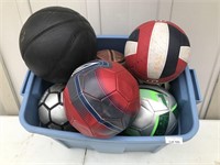 Storage Bin with Basketball, Soccer, Volleyballs