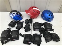 Lot of Bicycle, Baseball Helmets and Knee Pads