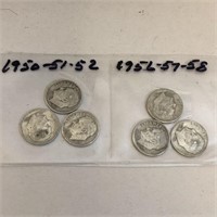 SILVER Roosevelt Dime Lot x 6 1950-1958