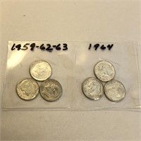 SILVER Roosevelt Dime Lot x 6 1959-1964