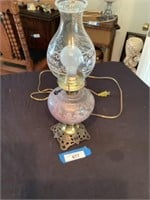 Vintage pink tinted brass base electrified oil