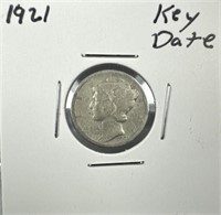 1921 Silver Mercury Dime (Key Date)