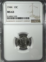 1944  Silver Mercury Dime NGC MS63