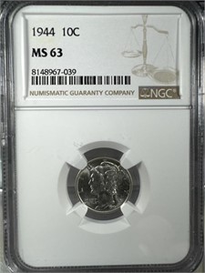 1944  Silver Mercury Dime NGC MS63