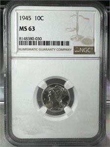 1945  Silver Mercury Dime NGC MS63