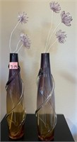 V - PAIR OF MATCHING VASES W/ FAUX FLOWERS (D19)
