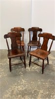 Set 4 antique plank seat chairs