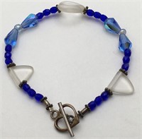 Blue Glass Bracelet W Sterling Clasp