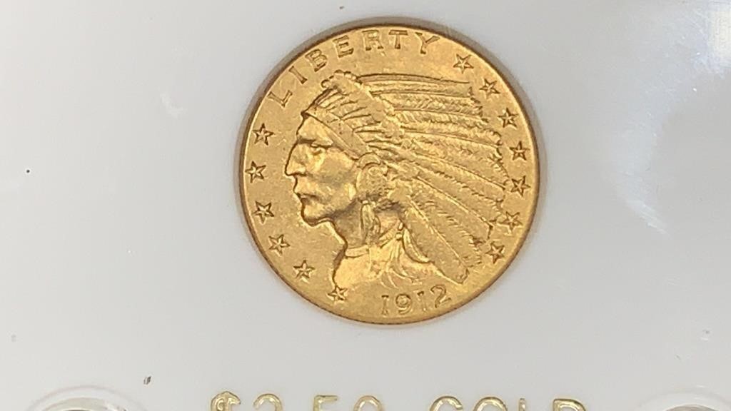 Gold: 1912 $2.50 Indian Gold Coin, better grade