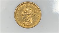 Gold: 1852 $2.50 Liberty Gold Coin, better grade