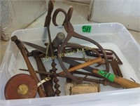 Antique Primitive Tools. Ice Tongs, Auger,