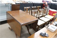DROP LEAF CLAW FOOT TABLE WITH 6 CHAIRS AND LEAF-