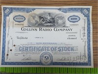 Collins radio company stock certificate