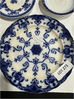 Blue saucers, plates, large plate with chip