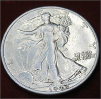 1942 S AU Grade Walking Liberty Half Dollar