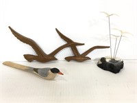 Three assorted bird decor pieces