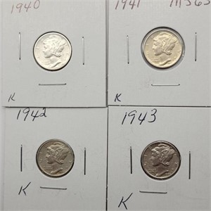 4 MERCURY DIMES 1940, 41, 42 & 43