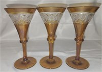 3 antique amber color crystal champagne glasses