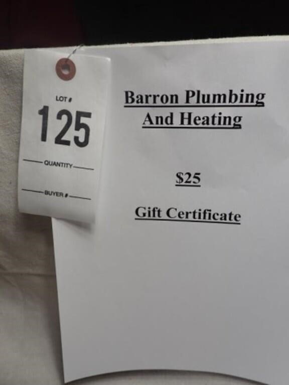 Barron Plumbing & Heating $25 Gift Certificate